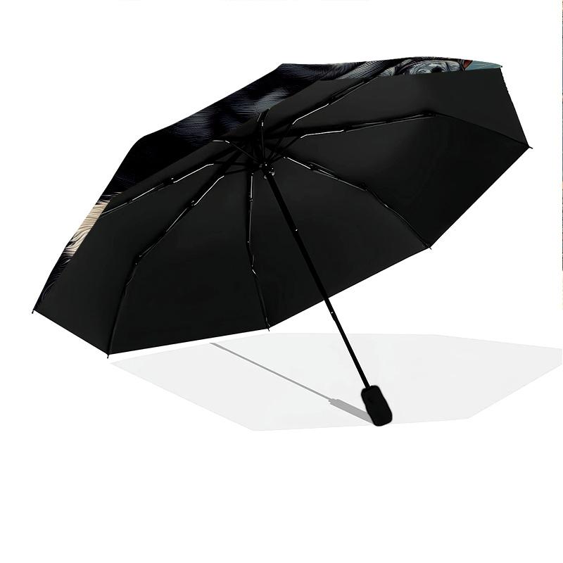 0106 Floral Black Dog  pattern, automatic folding umbrella, portable and foldable design, 8 ribs, a Christmas or birthday gift.