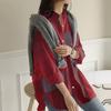 2024 Women's Fashion Loose Casual Plaid Patchwork Long-Sleeve Irregular Shirt for Autumn and Winter
