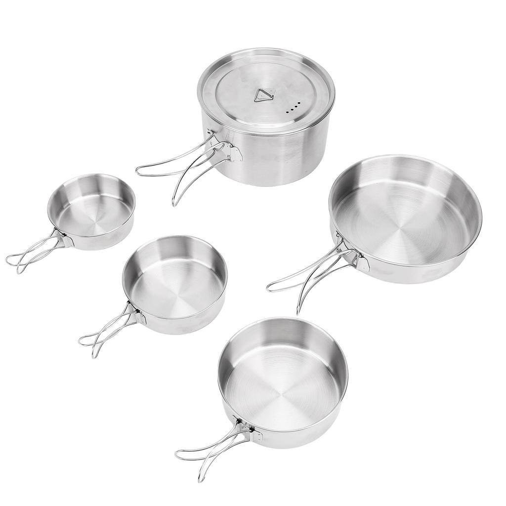 Stainless Steel Camping Cookware Set Foldable Handle Portable Cookware Lightweight Cookware Set For 3 People