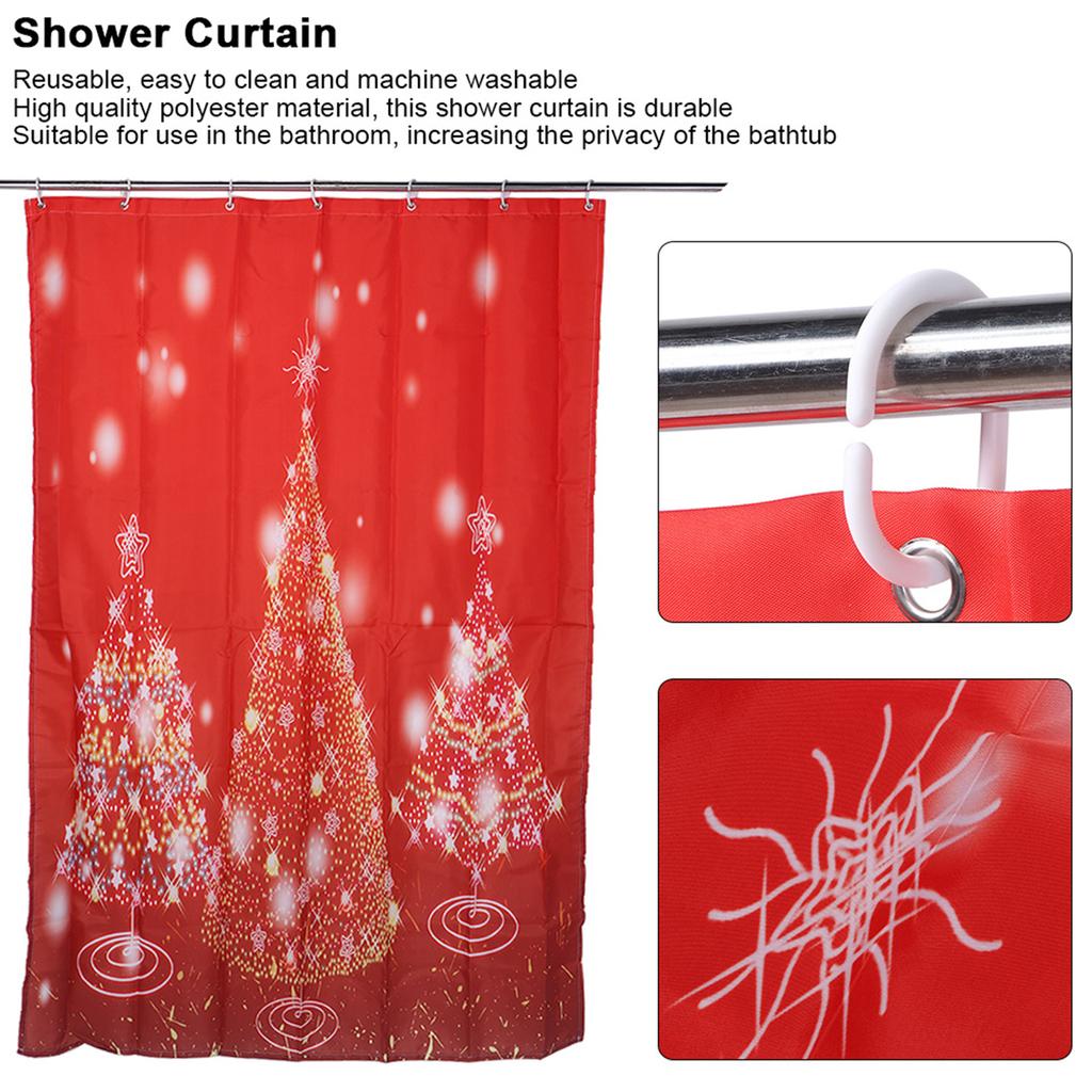 120x180cm Christmas Tree Print Pattern Waterproof Bathroom Bath Shower Curtain with Hooks