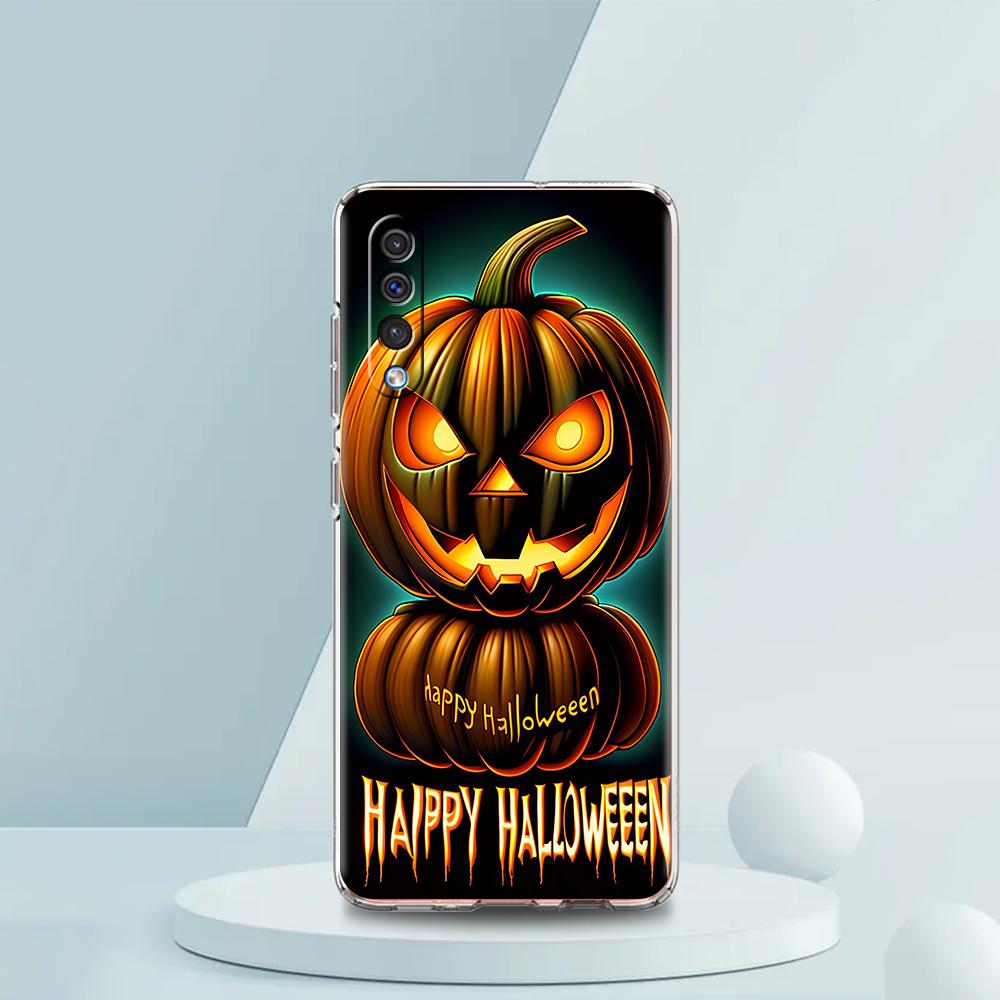 Transparent Phone Case for Samsung Galaxy A16 A14 A12 A22 A24 A42 A03S A06 A20 A30 A40 Soft TPU Cover Halloween Pumpkin Pattern