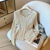 V-neck Design Sense Long-sleeved Knitted Sweater Women's Early Autumn New Slim-fit Split Top