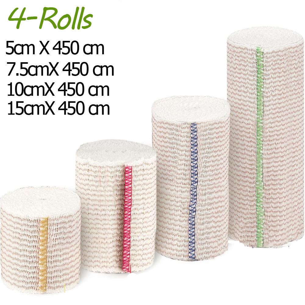 

4 Roll Premium Elastic Bandage Wrap,Cotton Latex Free Compression Bandage Wrap With Self-Closure, Support & First Aid For Sports