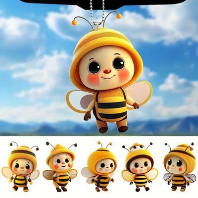 Acrylic Bee Hanging Decoration Single Side Printed Little Bee Ornament Car Rearview Mirror Keychain Pendant
