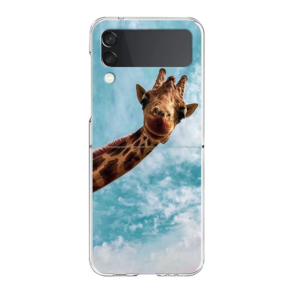 Giraffe Phone Case For Samsung Galaxy Z Flip 3 4 5 Hard Folding Clear PC Bumper For Samsung Z Flip3 Transparent Back Cover