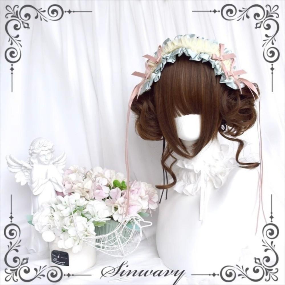 Synthetic Lolita Wig with Bangs Blonde Flower Bun Head Wig Short Curly Double Ponytail Bun  Girl
