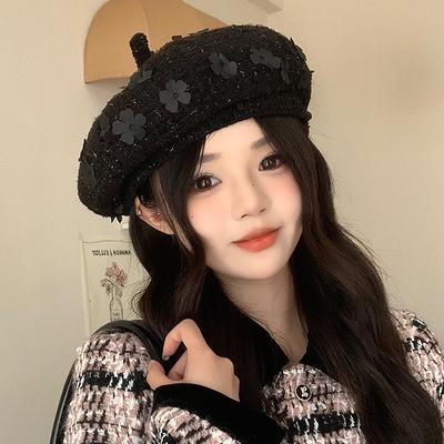 Korean New Small Fragrance Style Flower Beret Fashionable and Versatile Octagonal Hat for Women Autumn and Winter Outdoor Casual Painter Hat