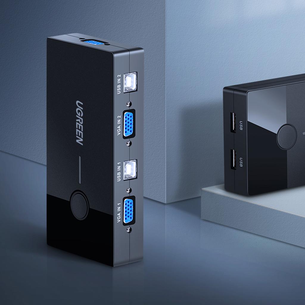 Ugreen Dual Monitor KVM Switch - Seamless Control for Two Computers - Black