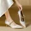 Satin Retro Versatile Women's Shoes Spring and Autumn New Style New Chinese Style High Heels Pointed Toe Strappy Single Shoes