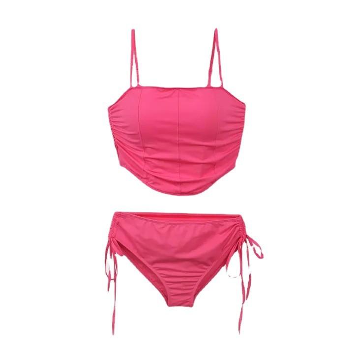 Multi-color new Korean version of girls tube top split swimsuit women's pure desire wind drawstring bikini hot spring vacation swimsuit