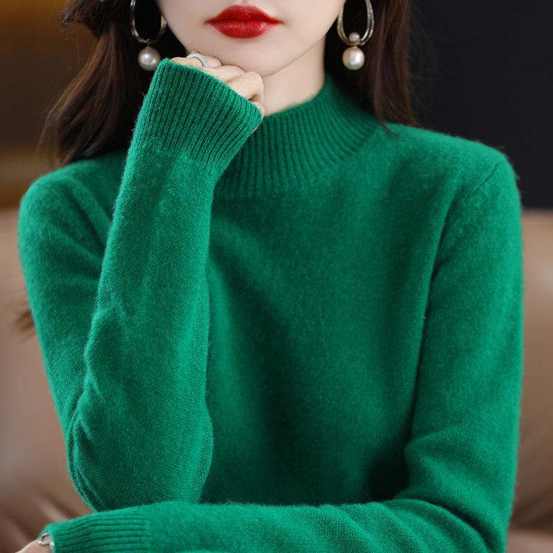 TIFICY Women's Fashion Casual Fall Winter Solid Color Print Long Sleeve Half Turtleneck Tops Women's Clothing Woolen Knitwear Sweaters
