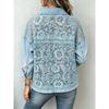 Women Lace Spliced Denim Jacket Loose Casual Lapel Long Sleeve Single Breasted Short Coat Fashion Streetwear Outerwear
