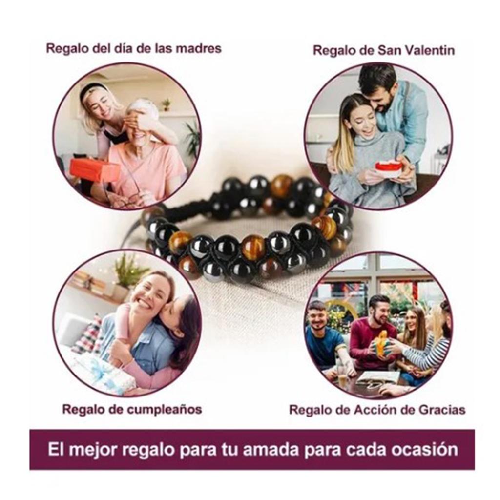 Tiger Eye Bracelet 8mm Tiger"s Eye Black Stone Beads Stretch Cord Bracelet Adjustable Double Layer