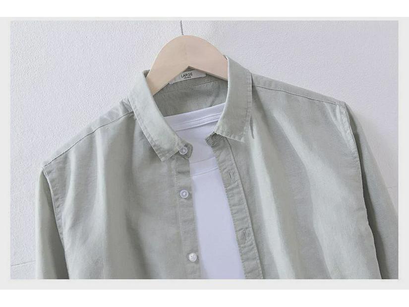 Men's White Long-Sleeve Linen Shirt - Casual Spring/Summer Lapel Style