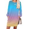 Women's Gradient Printed Fashionable Long-sleeved Round-neck Pocket Dress