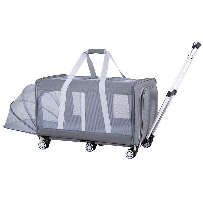 Two-Compartment Large Capacity Pet Trolley with Portable Cat Bag & Detachable Dog Bed