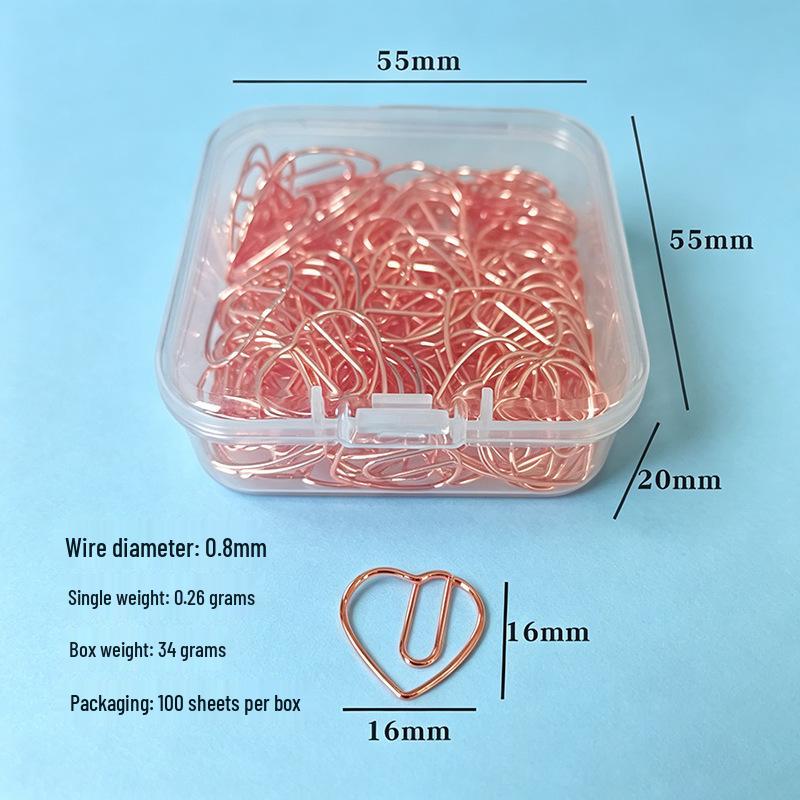 Creative Heart-Shaped Paperclips: Peach Mini Box with Bulldog & Patterned Clips