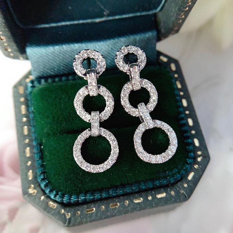 Huitan Circle Linked Design Women Drop Earrings for Daily Party Versatile Fashion Accessories Zircon for Wedding with Bright CZ