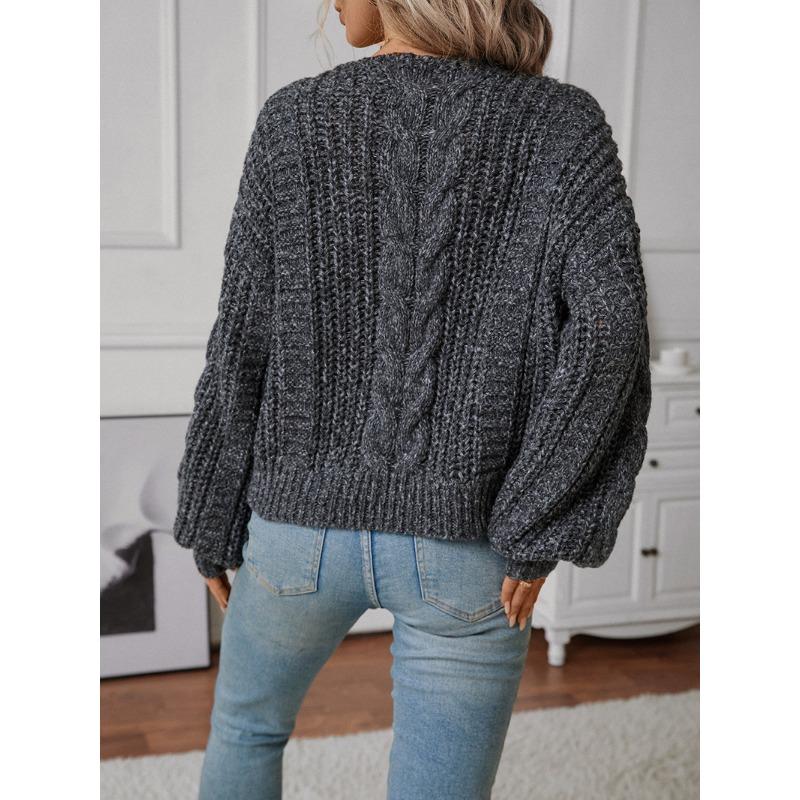 Women S Loose V Neck Long Sleeve Solid Color Knit Pullover Sweater
