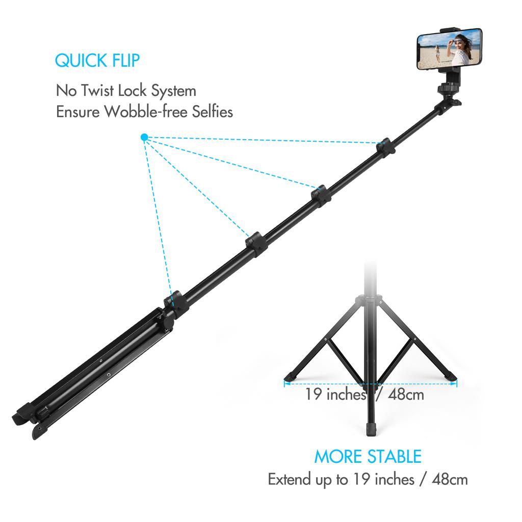 157cm  61.8in Smartphone Selfie Stick Tripod Extendable Handheld Desktop Tripod Stand Photography Bracket with Phone Clip Wireless Remote Shutter for