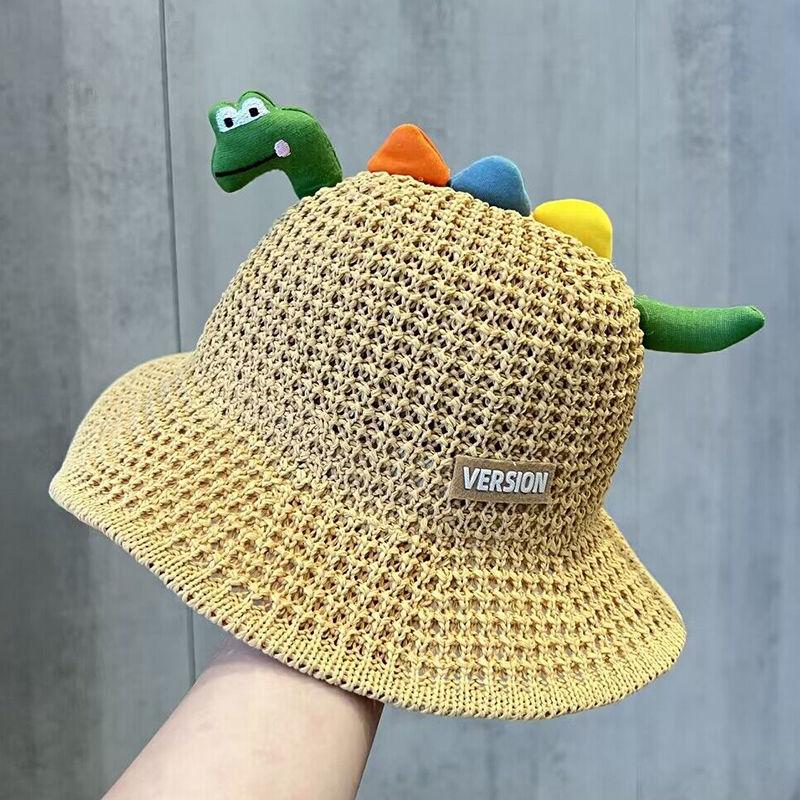 Pălărie de protecție solară pentru copii, de vară, cu plasă subțire, cu boruri largi, tip pescar, pentru băieți și fete, versatilă, cu dinozaur, de primăvară, pentru plajă, drăguță