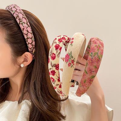 Nuova Fascia Fiori Vintage per Donne Ragazze Elegante Spessa Spugna Copricapo Antiscivolo Larga Floreale Fascia per Capelli Accessori Capelli