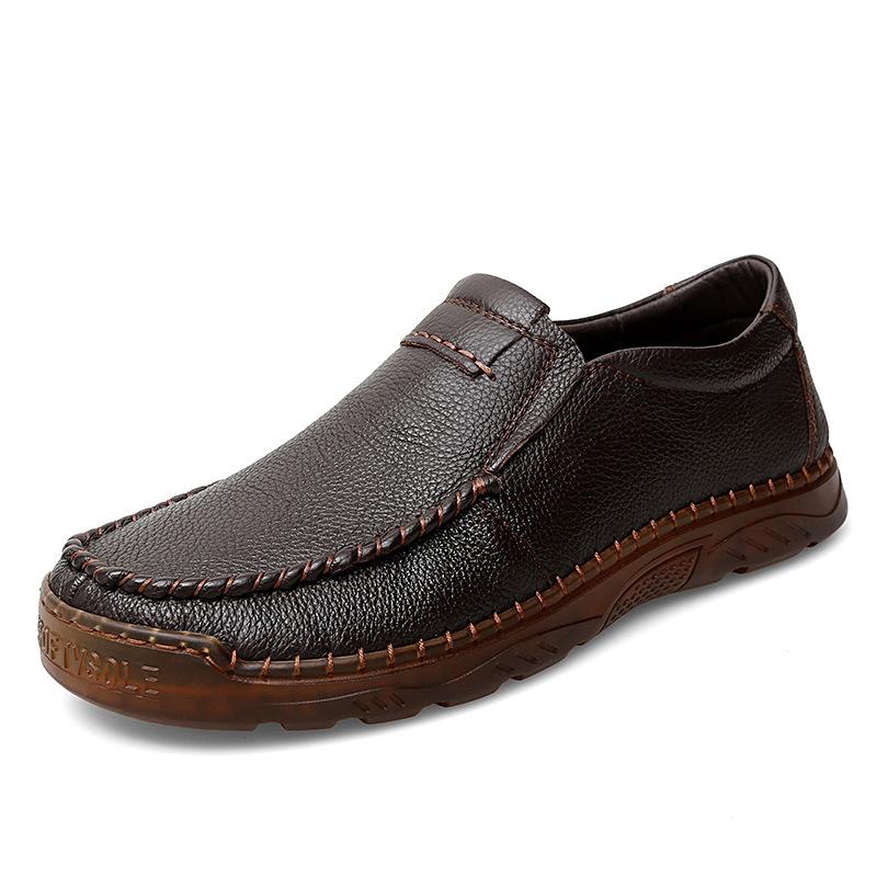 2025 Casual Leather Shoes Men's Soft Leather Large Size Foot Cover Hollowed Out and Breathable Summer Men's Leather Breathable and Comfortable