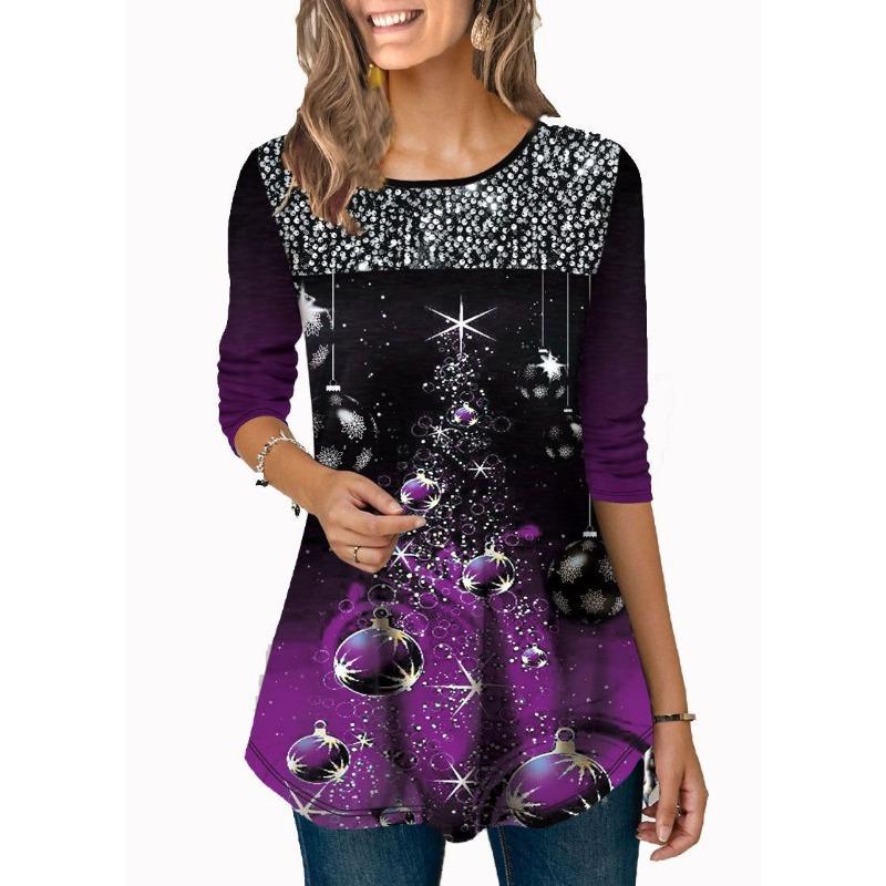New Autum Winter Women's Tops Fashionable Printed Round Neck T-shirt