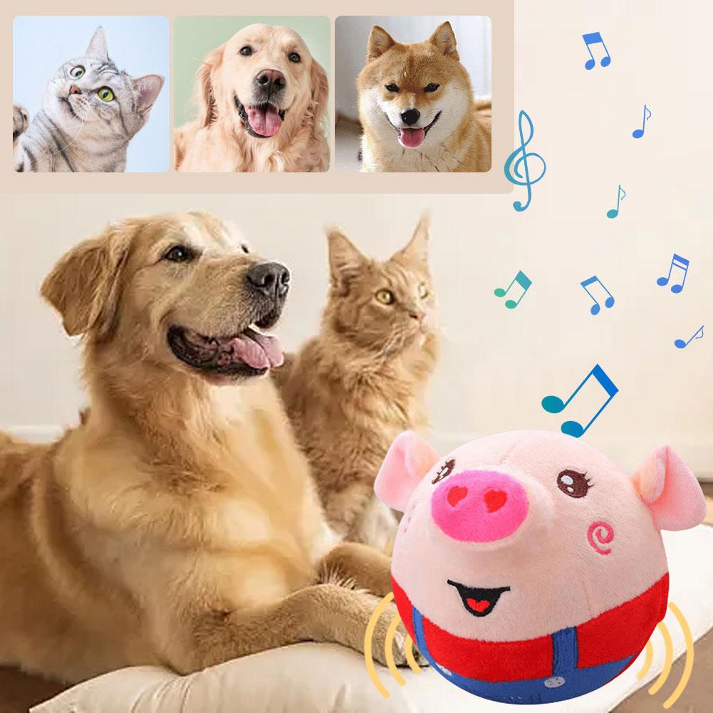 Cartoon Pig Active Moving Pet Plush Toy Washable Dog Ball USB Rechargeable Pet Interactive Bouncing Balls for Dogs Cats