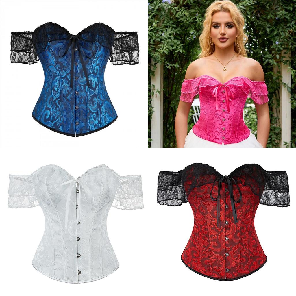 Corset Vintage Lace Trim Waist Shaper With Boning For Women Summer Fashion