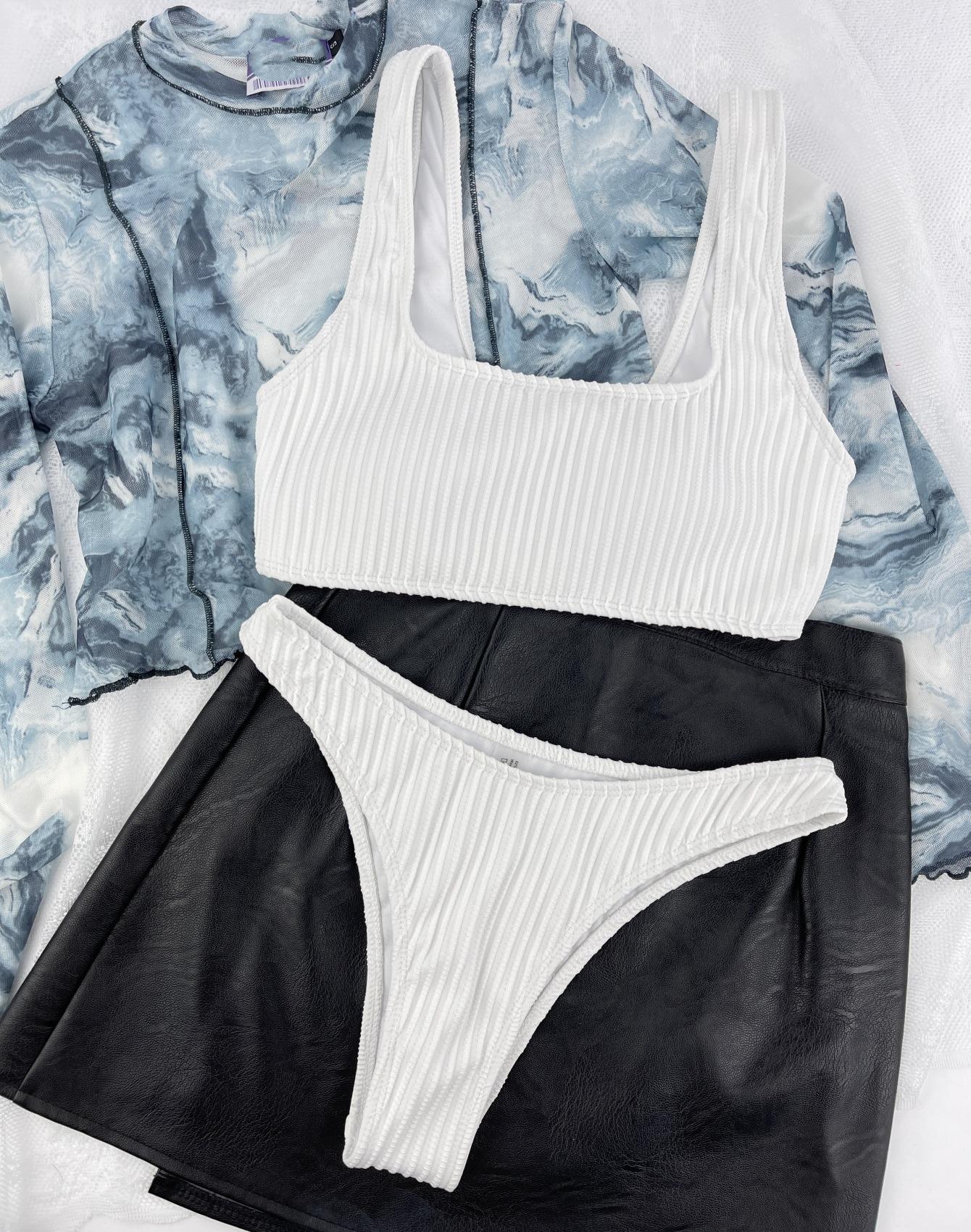 

Женские купальники, однотонный топ на бретелях, сексуальный комплект бикини с высокой талией, пляжная одежда, купальные костюмы S белый