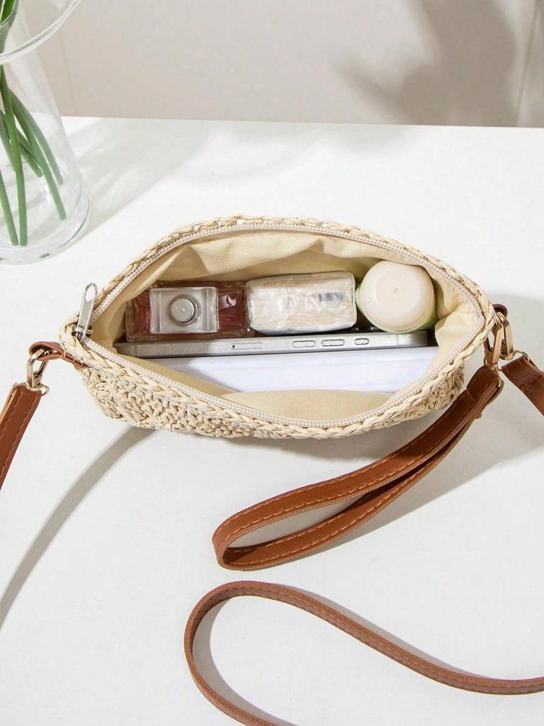 Bohemian Pleciona ze Słomy Torba Crossbody na Plaże z Frędzlami i Skórzanym Paskiem dla Kobiet