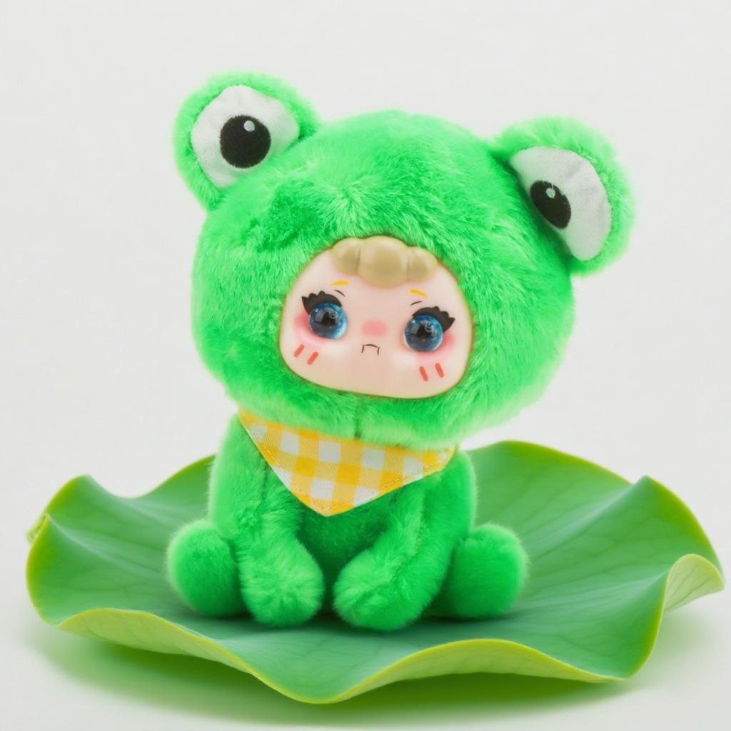 Cute Random Face Frog Plush Toy Vinyl-Plush Hybrid Stuffed Animal Adorable Kawaii Cartoon Frog Gifts Ideal for KidsandAmphibian Lovers