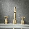 Luxury Brushed Gold Basin Faucet Brass Bathroom Faucet Widespread Antique Sink Faucets 3 Hole Hot Cold Sink Faucet Water Tap
