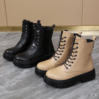 Mode Damen Lederstiefel Mode Outdoor Casual Stiefelette Schnürstiefel mit Plateau Klassische Leder Kurzstiefel Damen Motorradstiefel