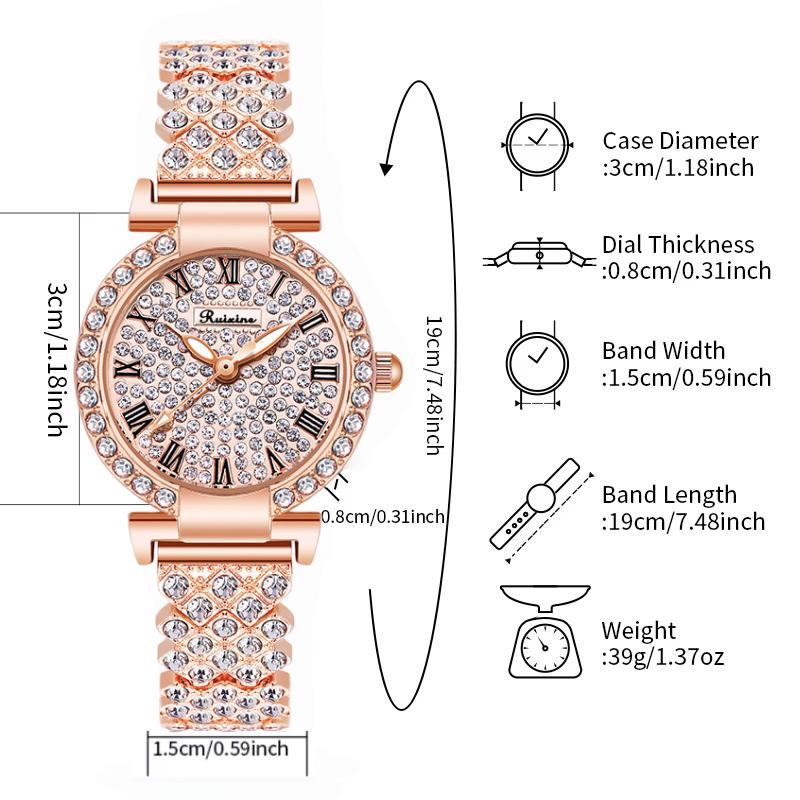 RUIXINE Luxury Women Rose Gold Watch, Fashion Ladies Quartz Crystal Wristwatch, Elegant Diamond-studded Bracelet Watch for Women