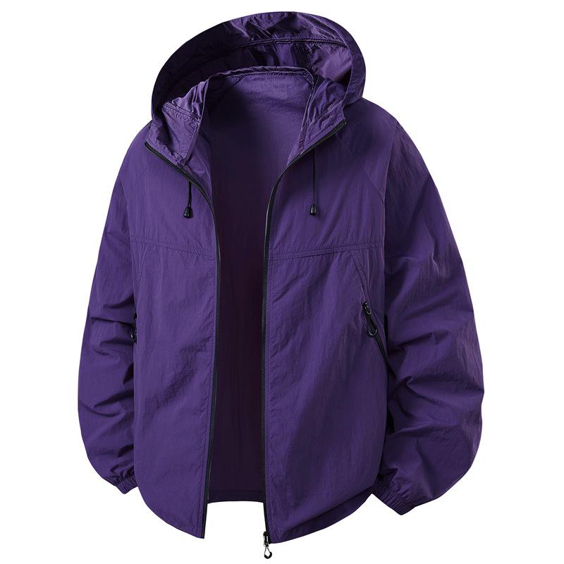 Men s Summer Hooded Sun Protection Jacket: Breathable Outdoor Windbreaker for Fishing S темно-ночной фиолетовый