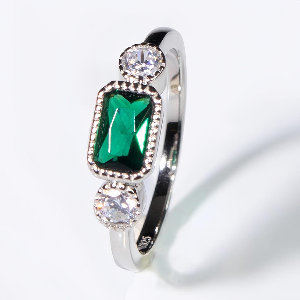 AAA Nano Emerald Rectangle 925 Sterling Silver Round White Cubic Zirconia Fashion Jewelry Rings