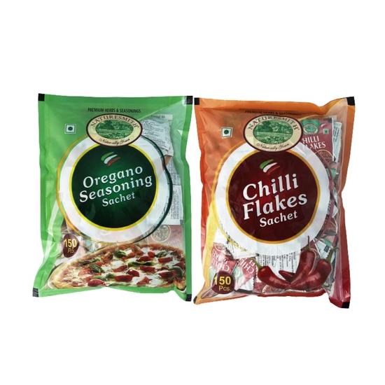 

Naturesmith Chilli Flakes Sachet(150Pieces) & Oregano Seasoning Sachet(150Pieces) Combo,300 Grams