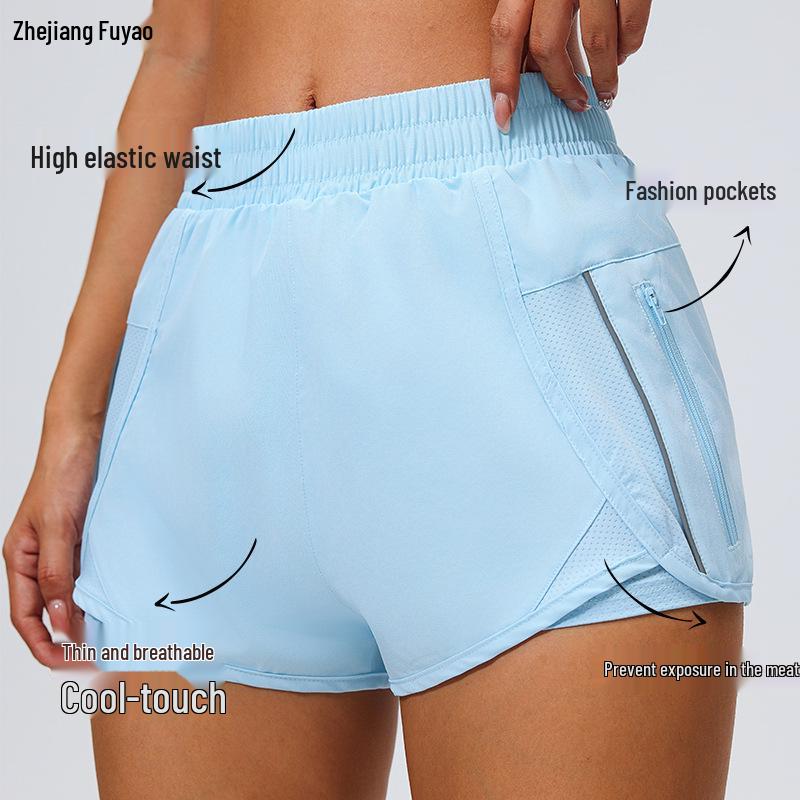 Women's Quick-Dry Three-Quarter Running Shorts with Inner Lining and Double Layer for Fitness