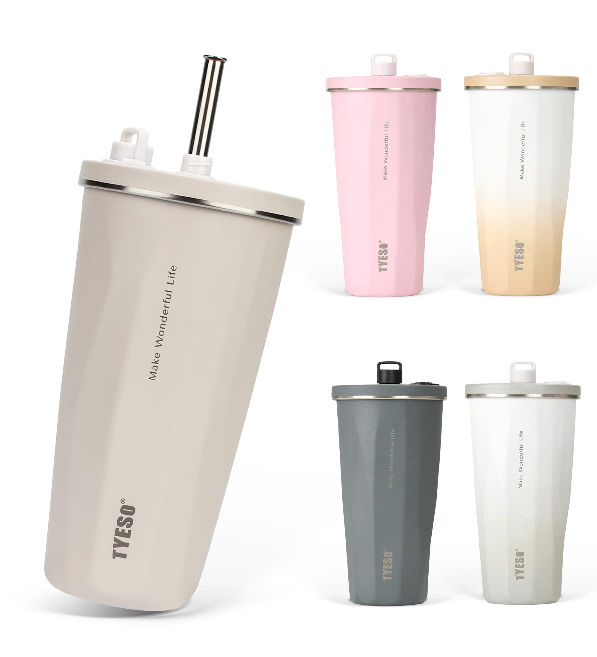 

on TYESO Tumbler with Stainless with Vacuum Keeps Hot or Easy to Direct No Large 2025 Upgraded Version [Popular SNS] Straw, 470ml, Steel, Lid,