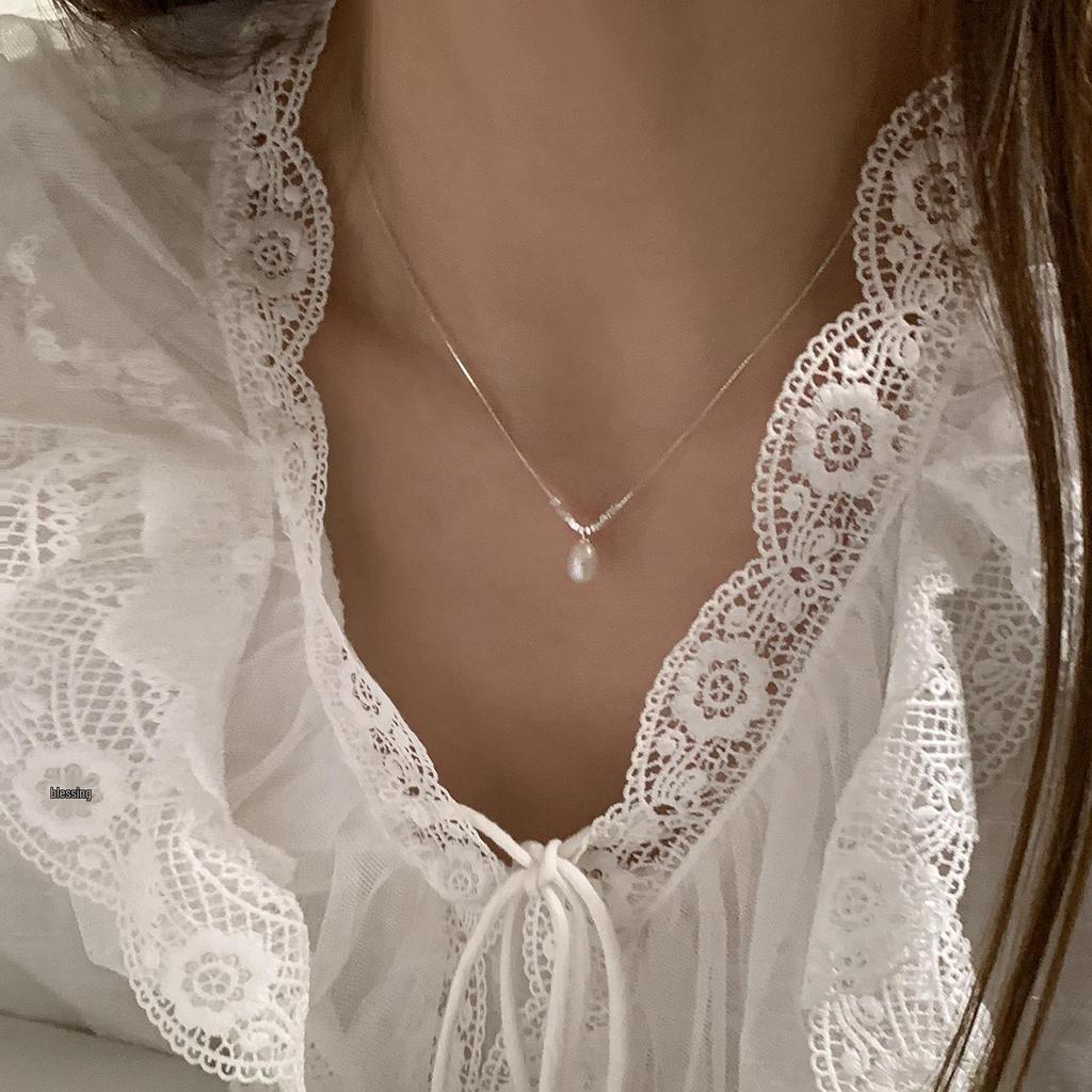 Korean S925 Sterling Silver Pearl Necklace - Elegant & Versatile Clavicle Chain for Women