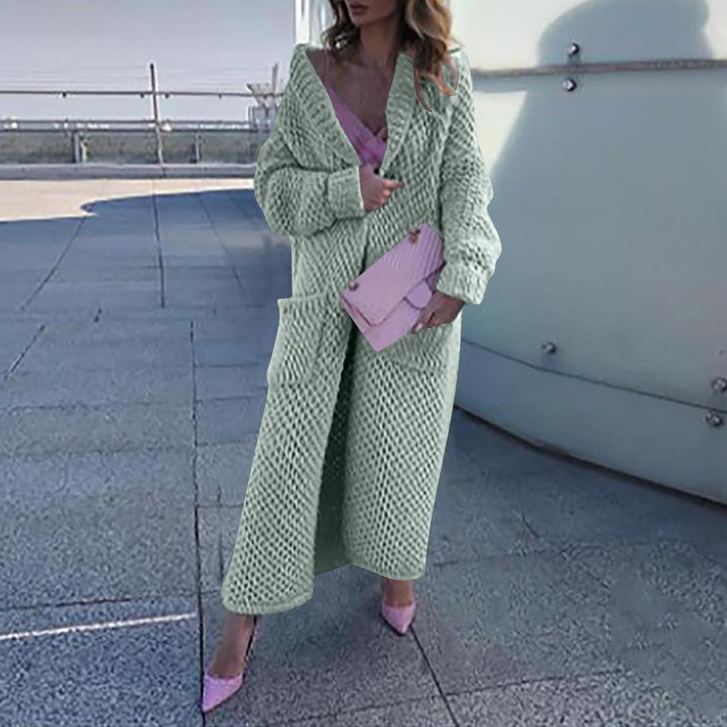 Women's Winter Long Lapel Warm Sweater Loose Knit Cardigan Jacket Solid Color Thick Fashion Sweater Coat