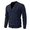 Men's Solid Color Textured Casual Plus Velvet Casual Sports Slim Sweater Needle Cardigan Jacket