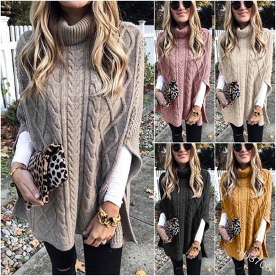 Amazon Autumn European and American Turtleneck Solid Street Sweater for Trendsetters, Loose and Fashionable Women's Shawl, Elegant and Elegant Long 