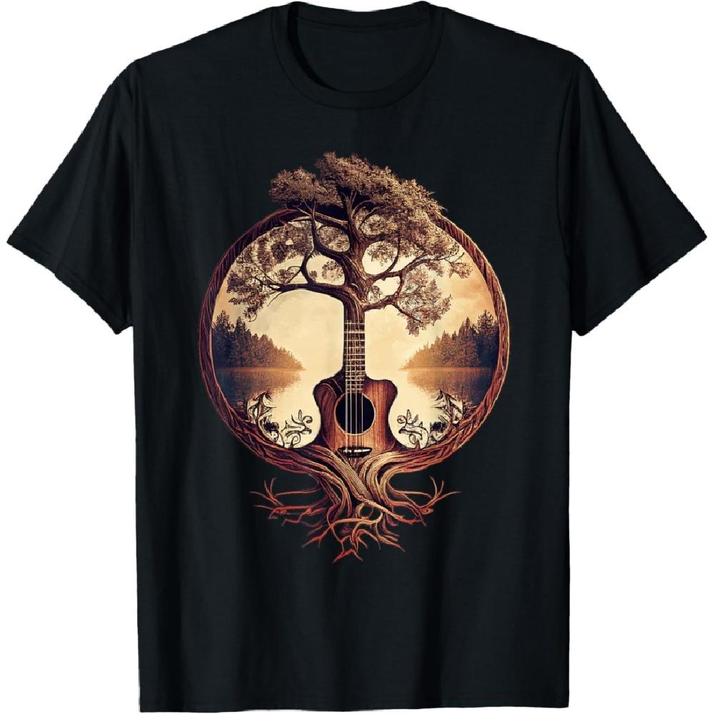 Acoustic Guitar Tree By The Lake Guitarist T-Shirt