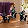 Witch Hat Table Decorations 3Pcs Halloween Decoration, Black Cat Ghost Decor, Rustic Farmhouse Wooden Centerpieces for Home Office Tiered Tray