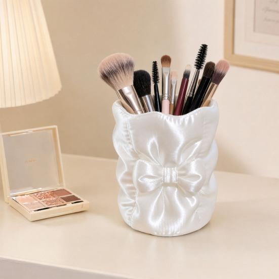 Concealer Brush Cup 3D Printed Bow Makeup Holder, Large Capacity Beauty Tool Container Desk Organizer, Bowknot Pencil Holder Storage Portable