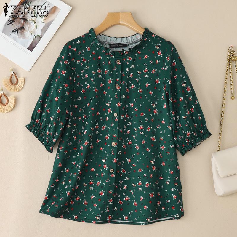 ZANZEA Women Casual Round Neck Short Sleeve Summer Floral Print Blouse
