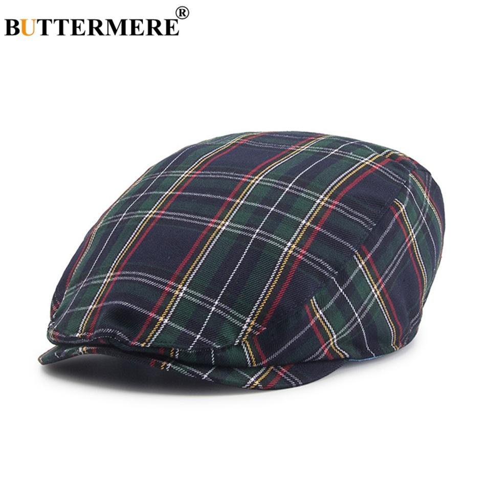 BUTTERMERE Womens Plaid Flat Caps Male Casual Cotton Vintage Berets Hats Summer Spring Classic Checkered Stylish Cap